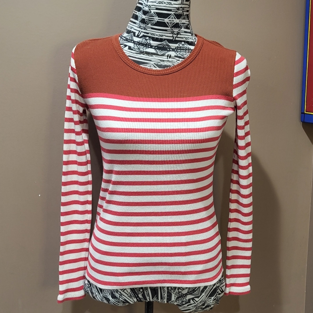 J. Crew Striped Rib Knit Long Sleeve Fitted Top sz XS *3/$30 Sale*